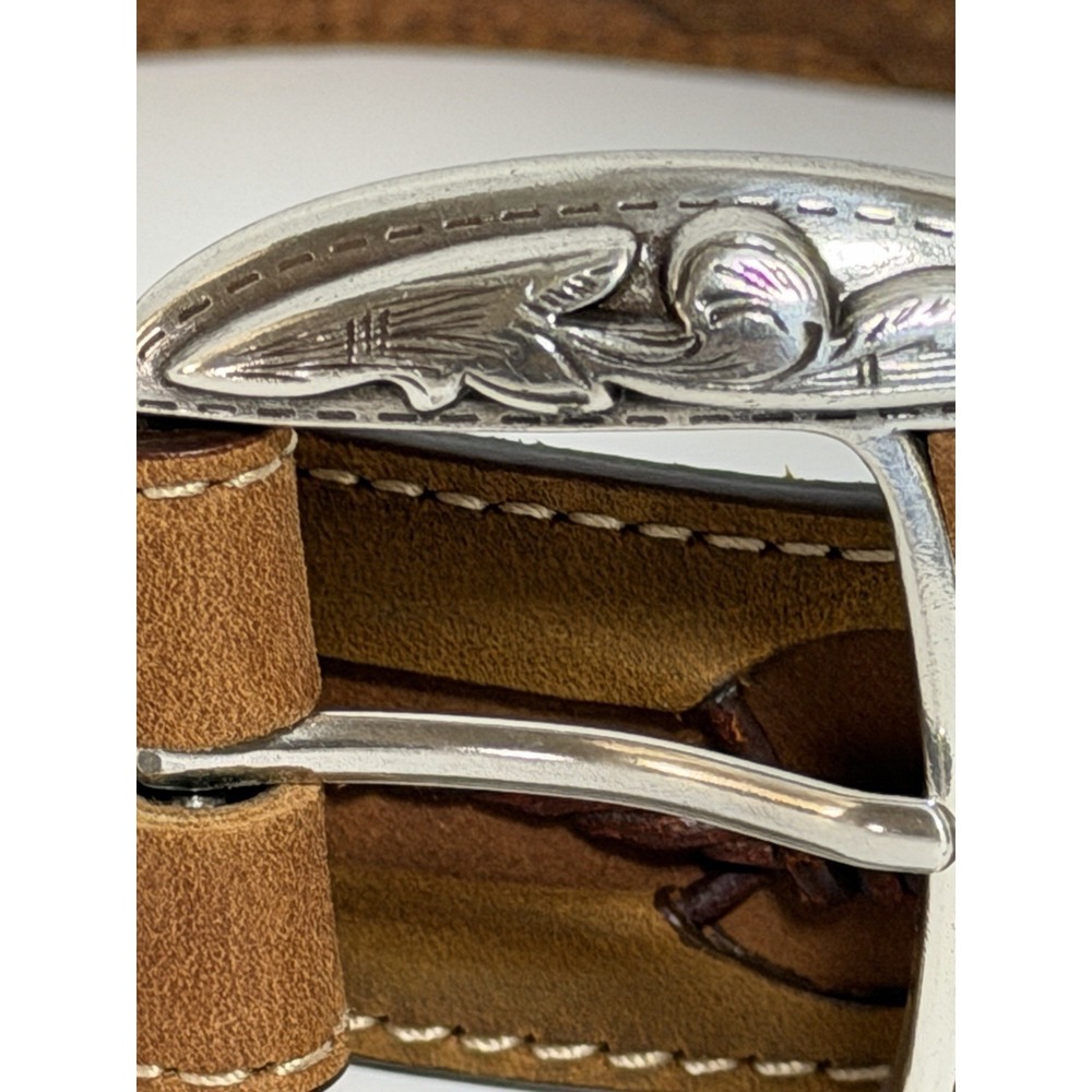 Men's Justin Leather Belt Fenced In Barbed Wire 40 Brown 10817 - Picture 3 of 11